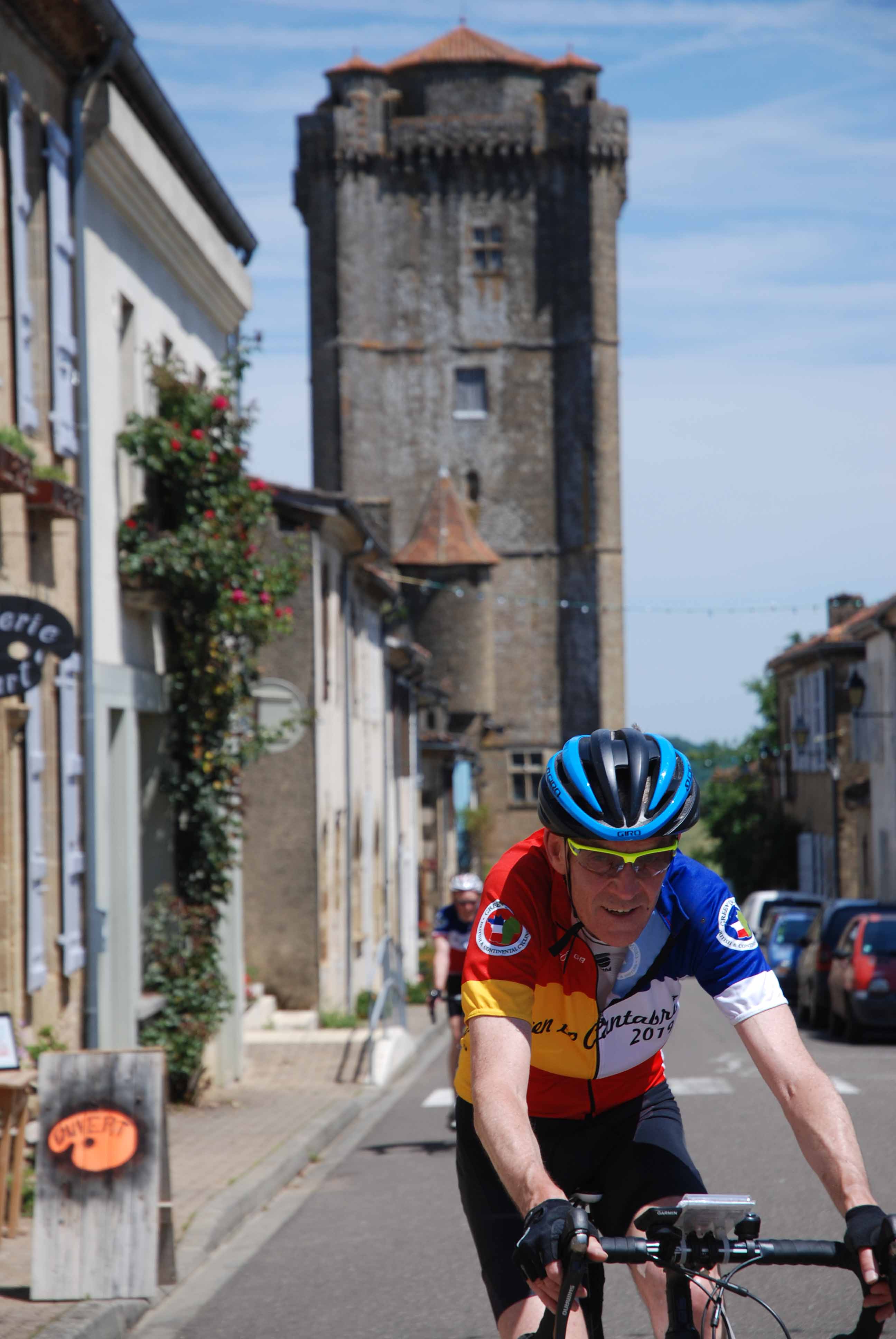 Riding into a mediaeval bastide (fortified) village in Gascony.