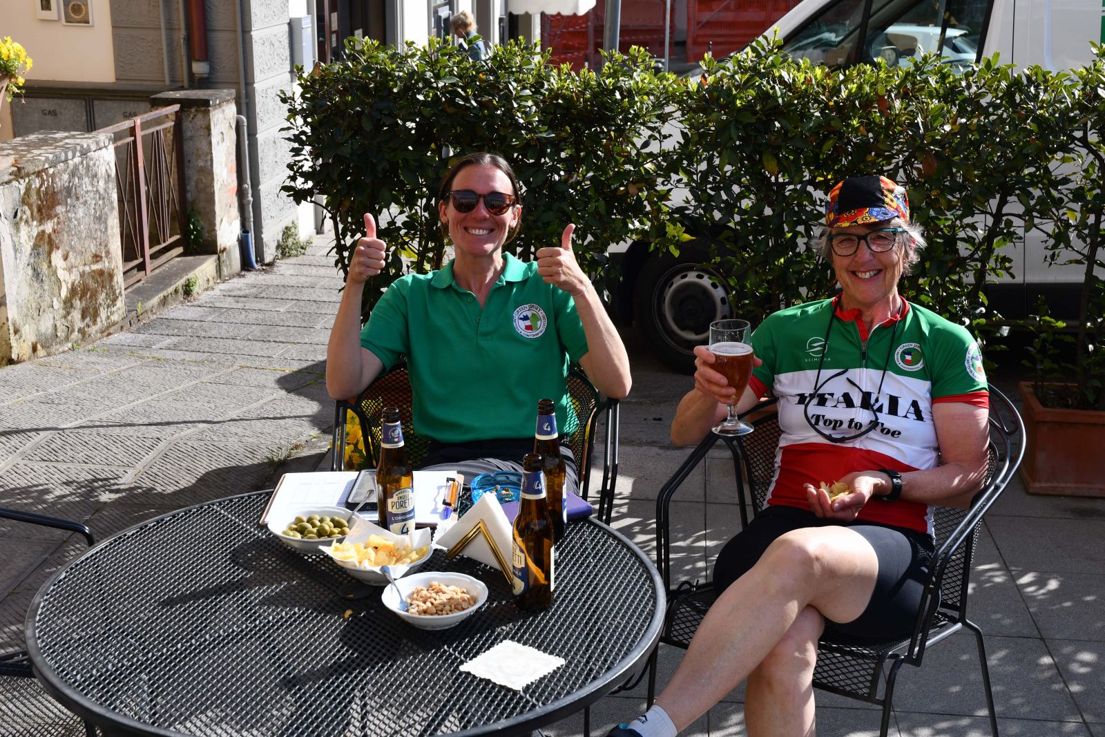 A well-earned drink on arrival!