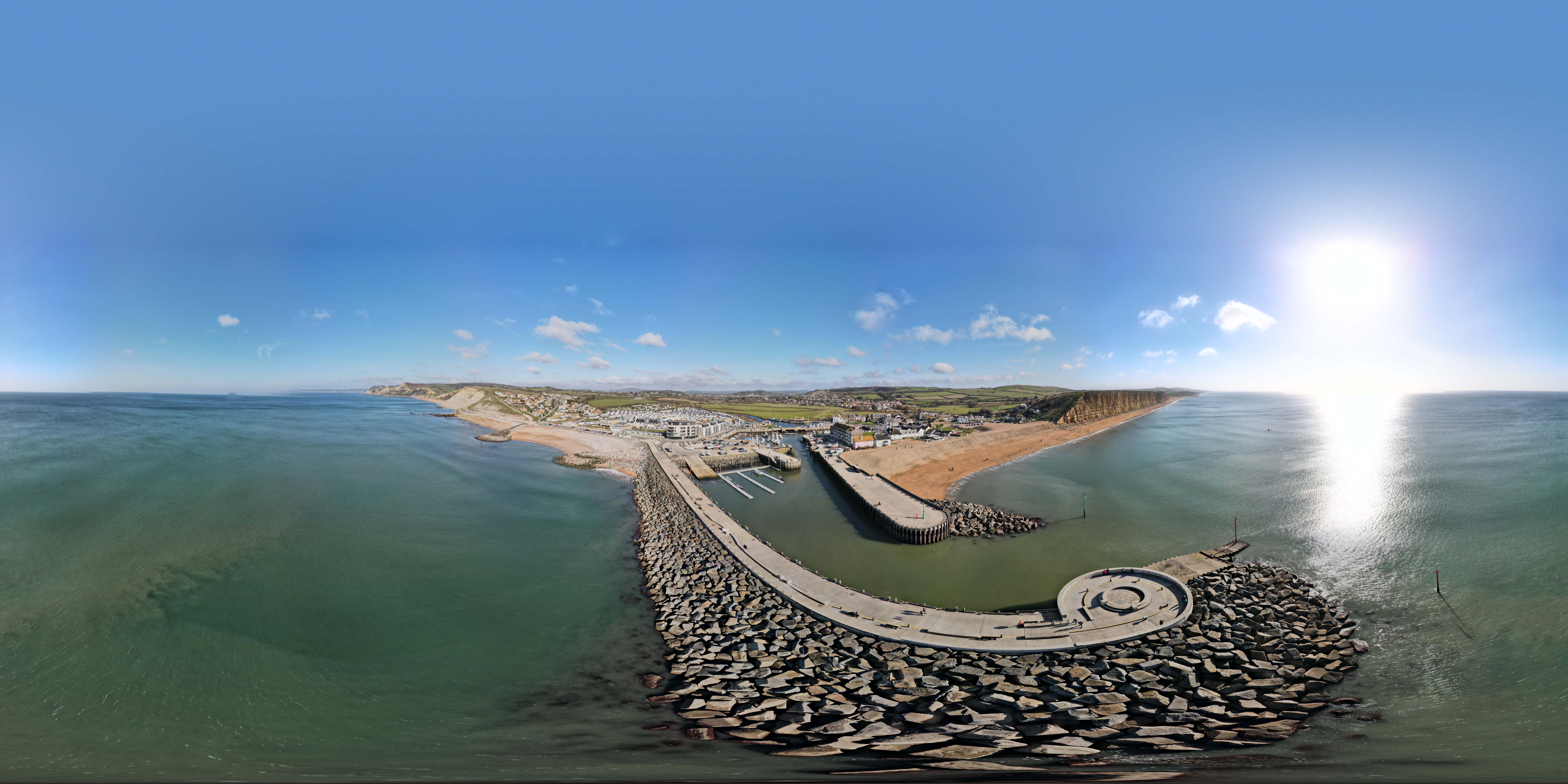 Wide angle view of West Bay harbour
