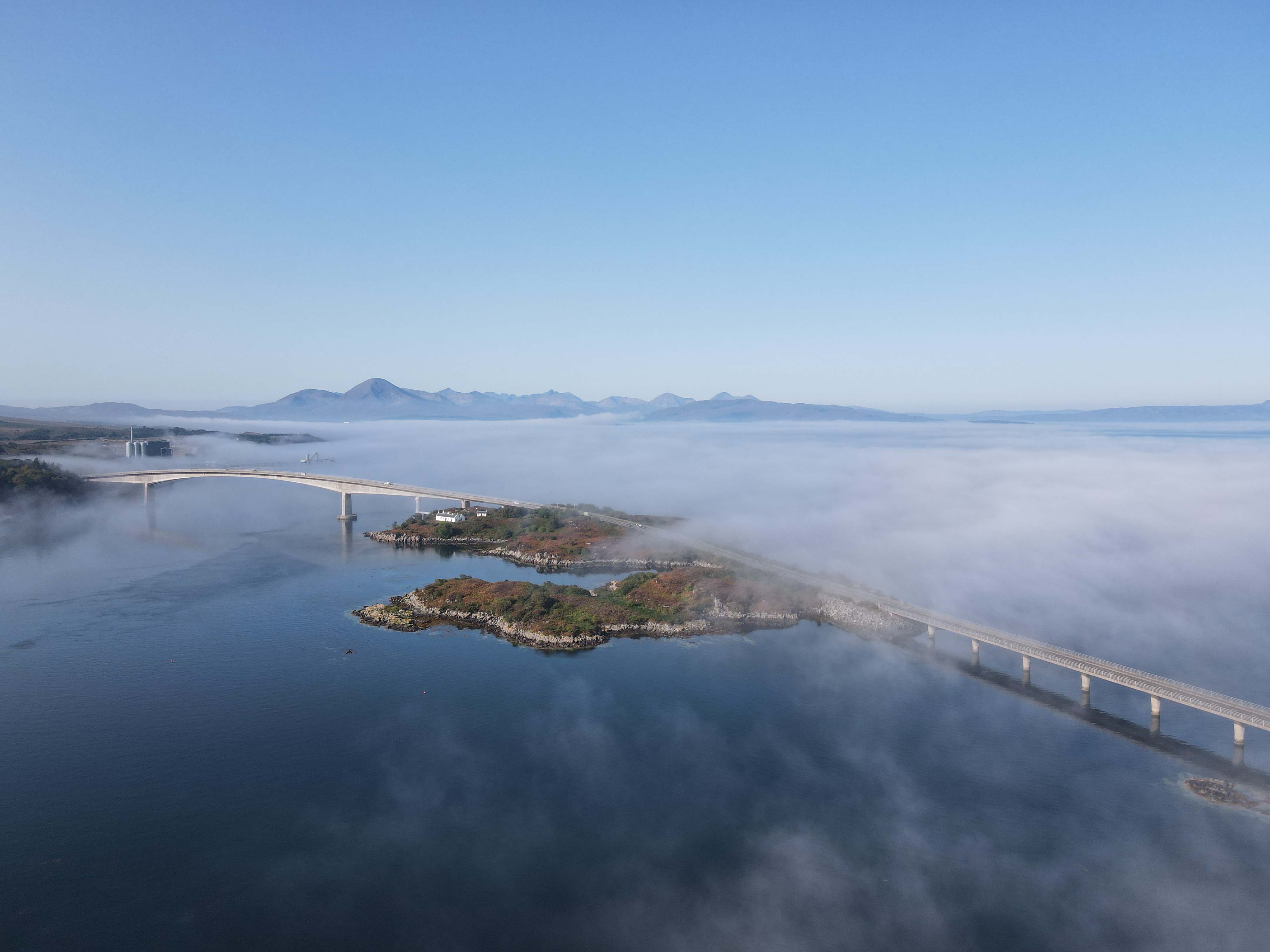 Skye road bridge in the early morning mist