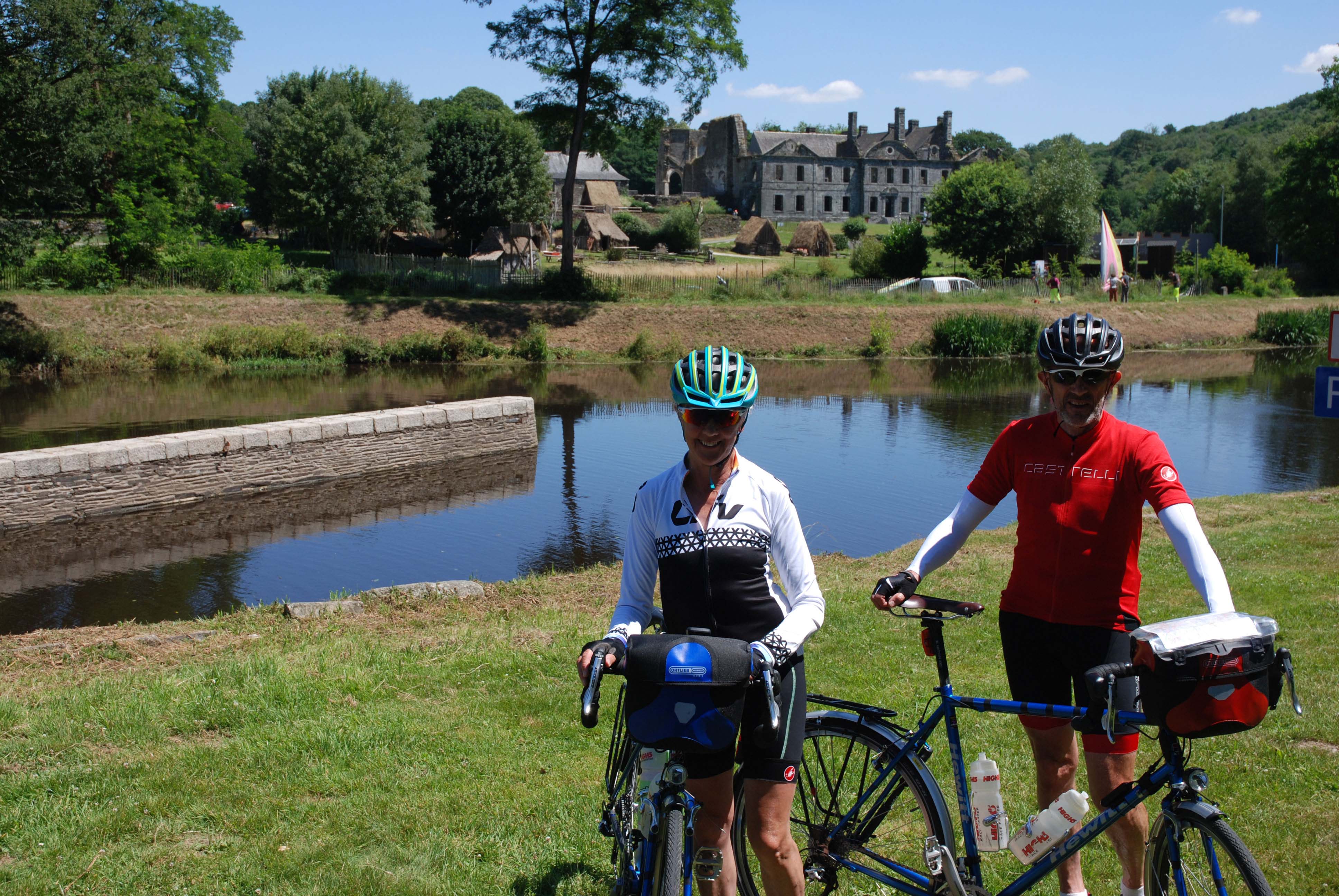 Lunch next to the abbey on our cycling tour of Brittany