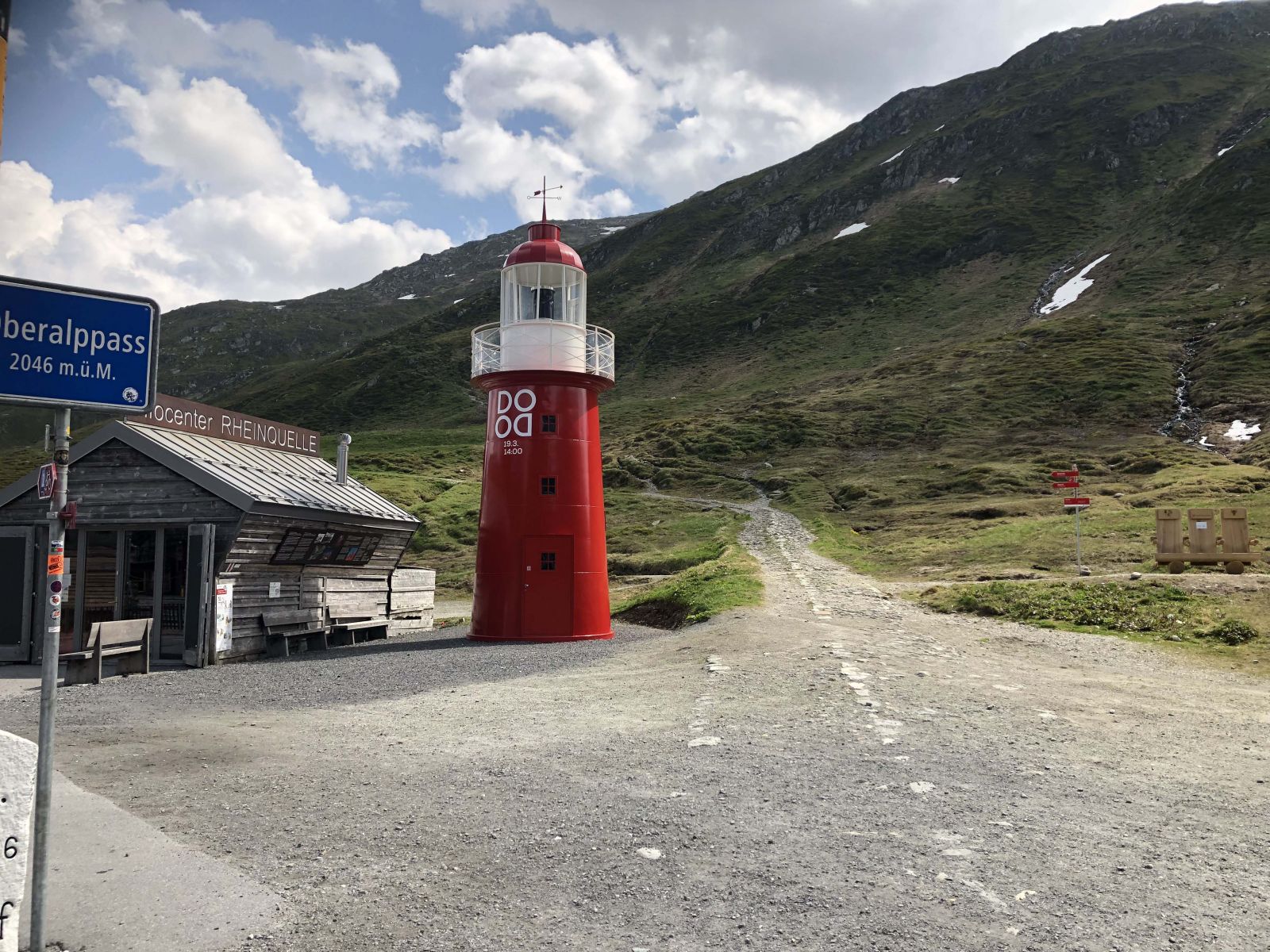 The top of Oberalp pass near Andermatt, official start of the Rhine cycle way.
